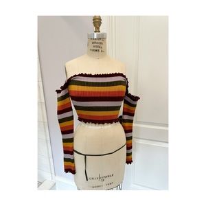 Striped off the shoulder long sleeve sweater